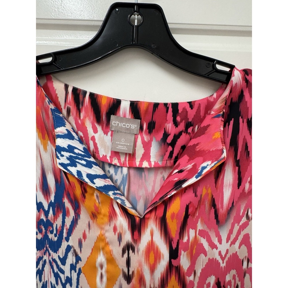 Chico's Size 0 Oversized Wide Tunic Blouse Multicolor Ikat Print Pink Blue EUC - Picture 5 of 10